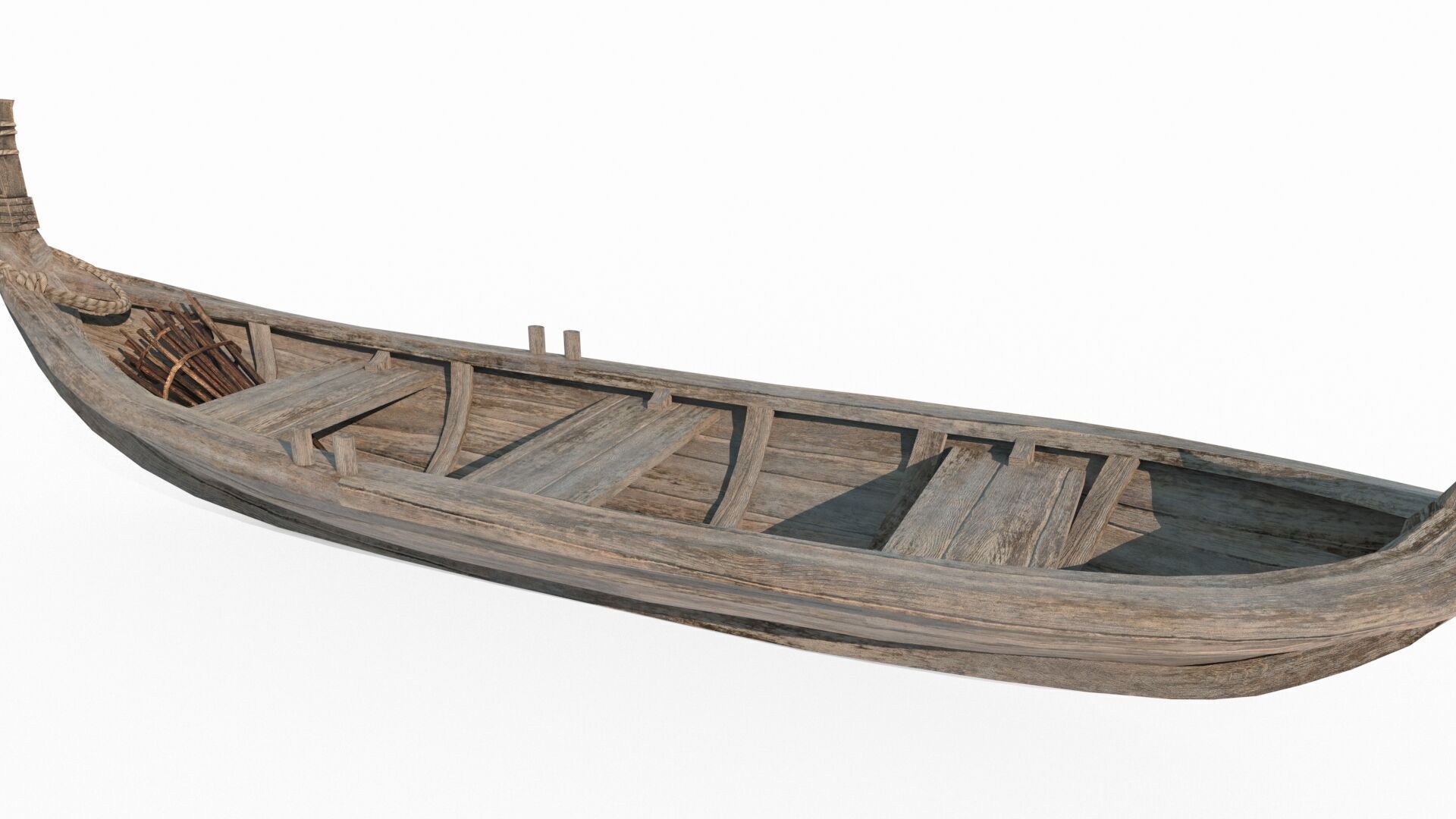 Ancient small wooden boat 3D model_4