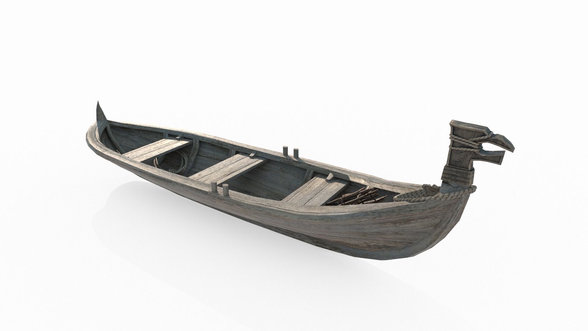 Ancient small wooden boat 3D model_3