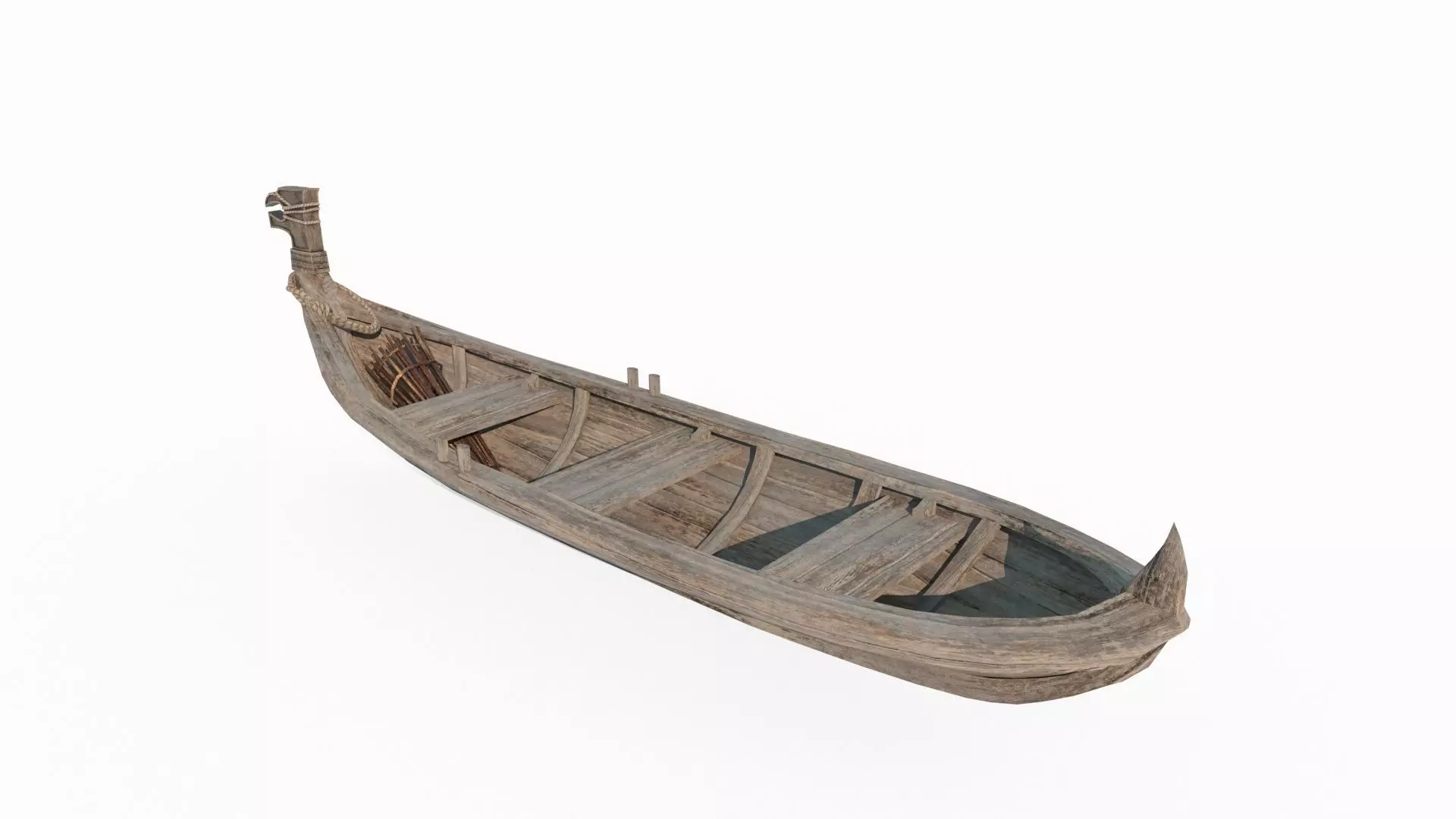 Ancient small wooden boat 3D model_0
