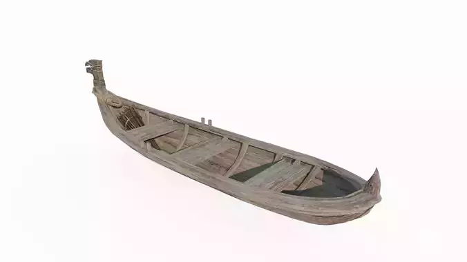 Ancient small wooden boat 3D model