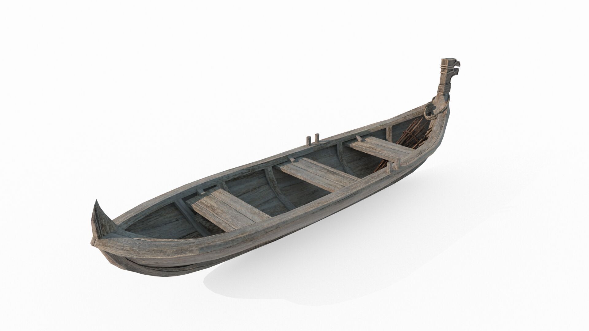 Ancient small wooden boat 3D model_2
