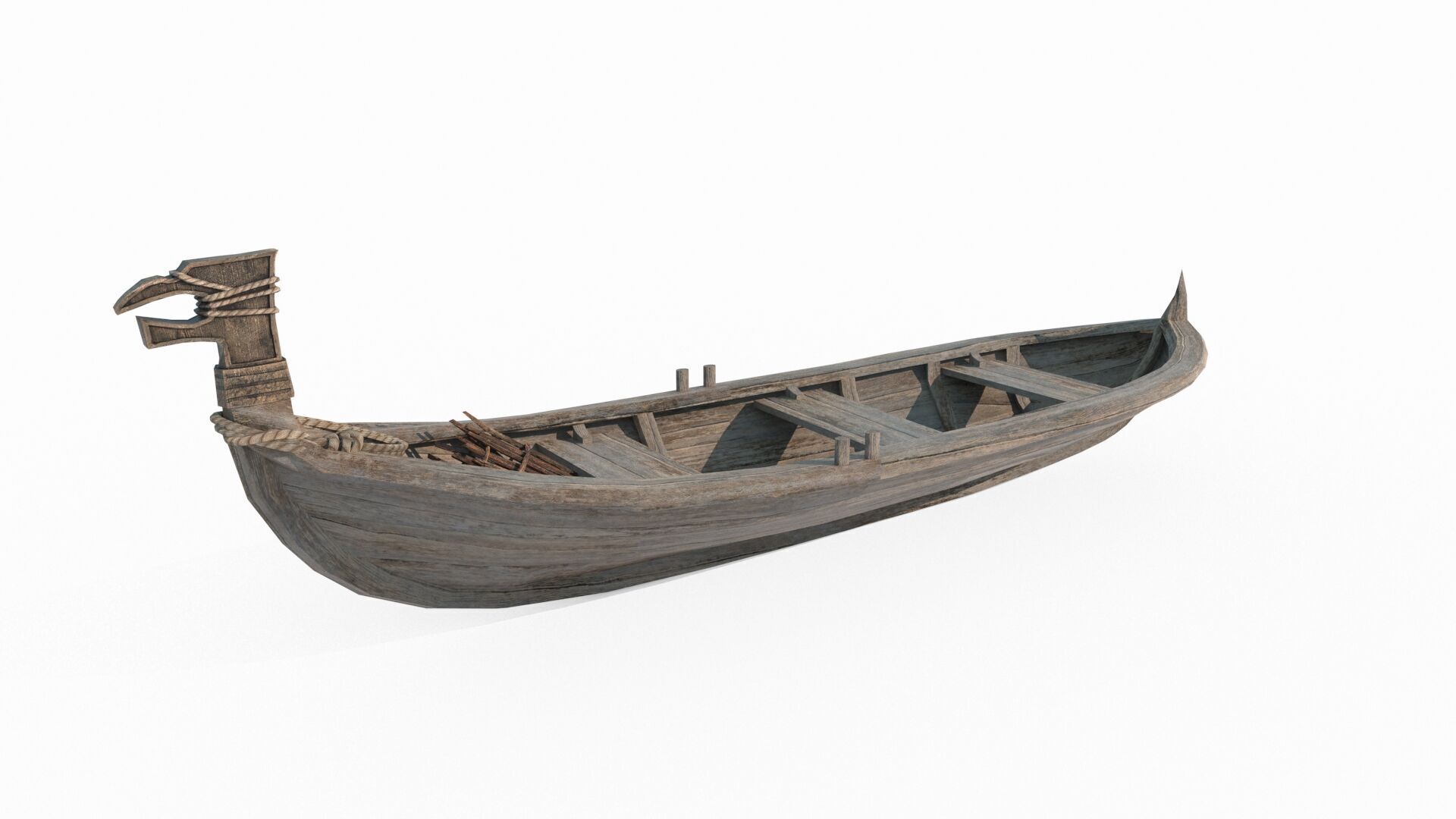 Ancient small wooden boat 3D model_1