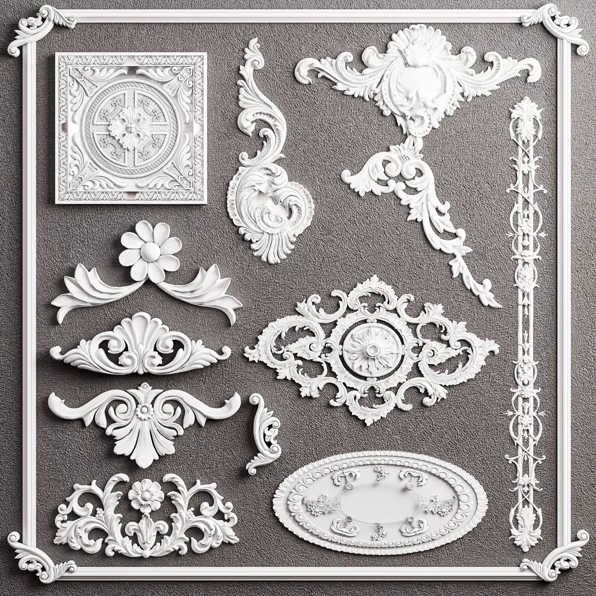 Baroque Engraving Ornament Collection Vol-3 - 3ds Max Corona 3D model