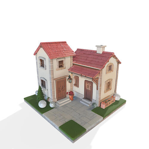Charming European Village House  Stylized 3D Model Low-poly 3D model