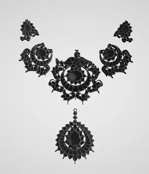 3D Jewelry CAD Model Indian Celebrity Inspired Necklace Set Det 3D print model