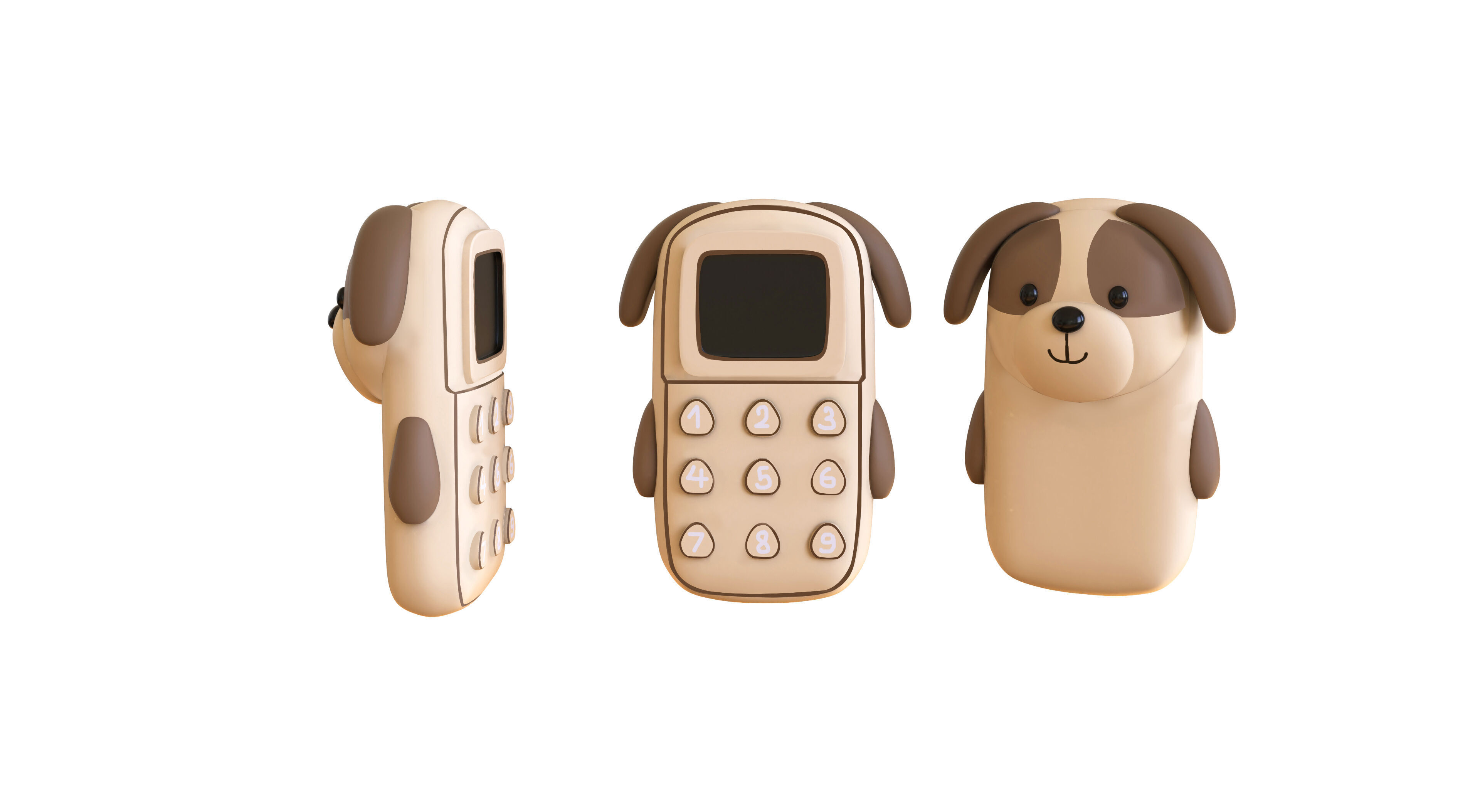 Cute Dog Phone Toy 3D Model - Stylized Cartoon Mobile Phone Low-poly 3D model_1
