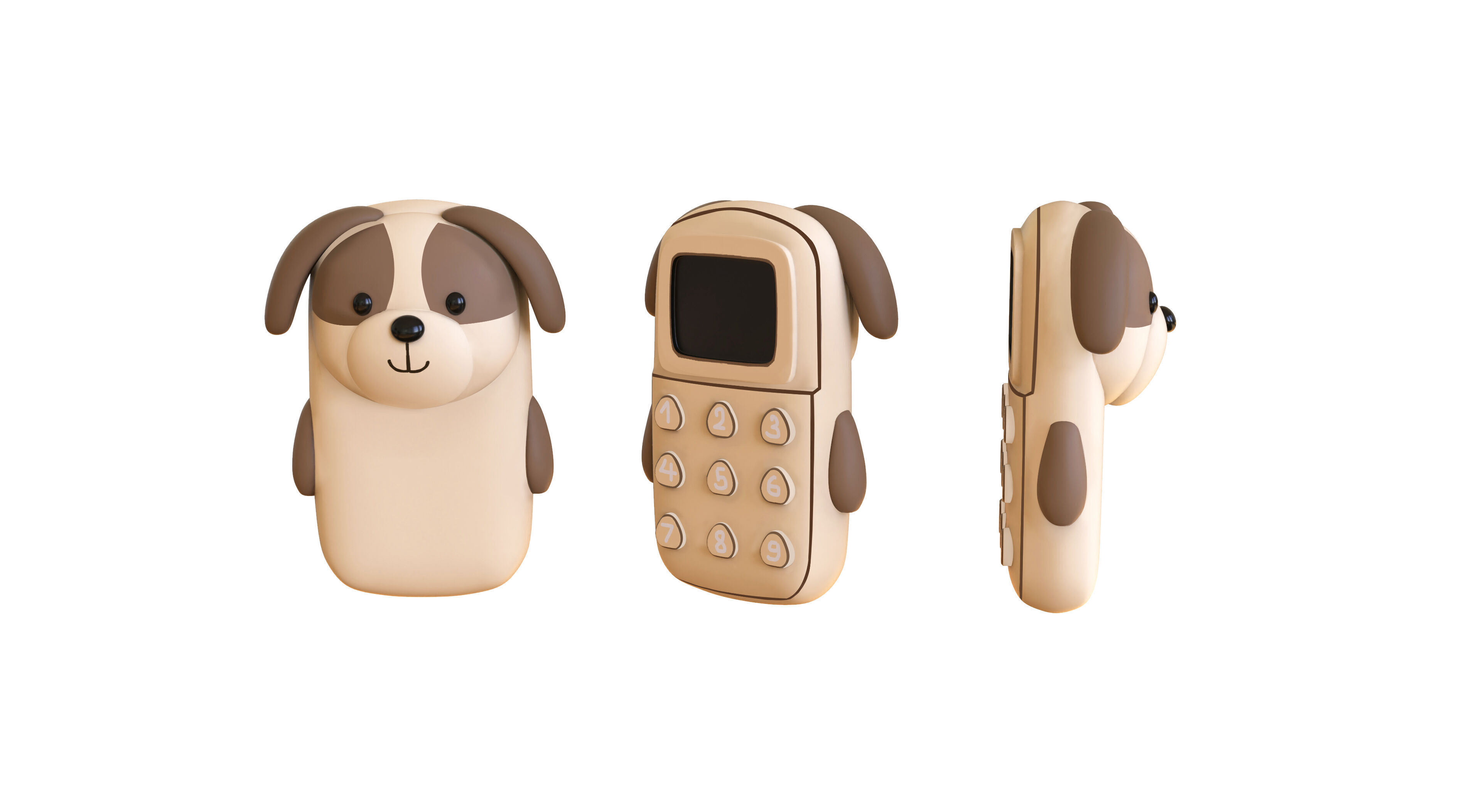 Cute Dog Phone Toy 3D Model - Stylized Cartoon Mobile Phone Low-poly 3D model_2