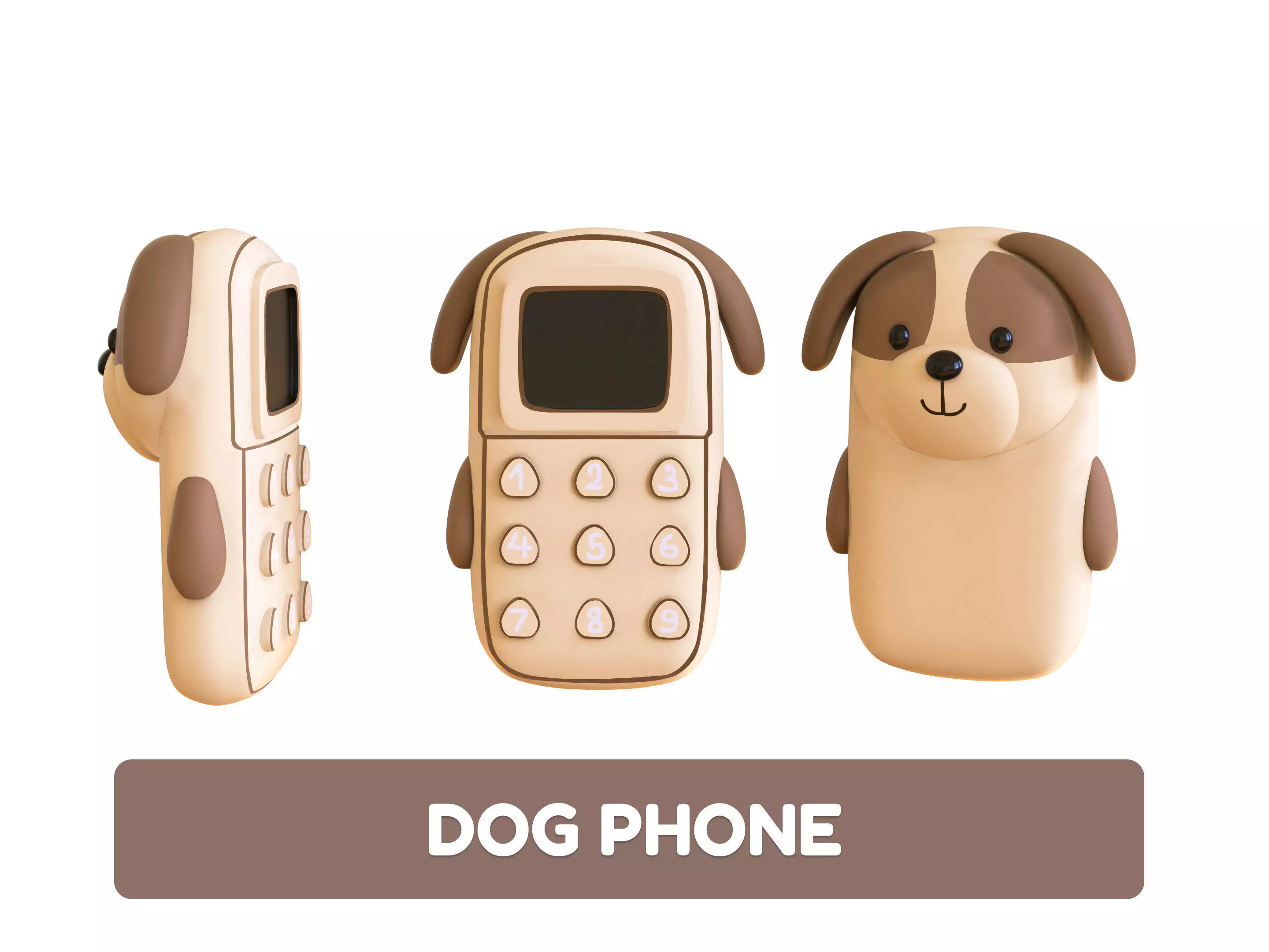 Cute Dog Phone Toy 3D Model - Stylized Cartoon Mobile Phone Low-poly 3D model_0