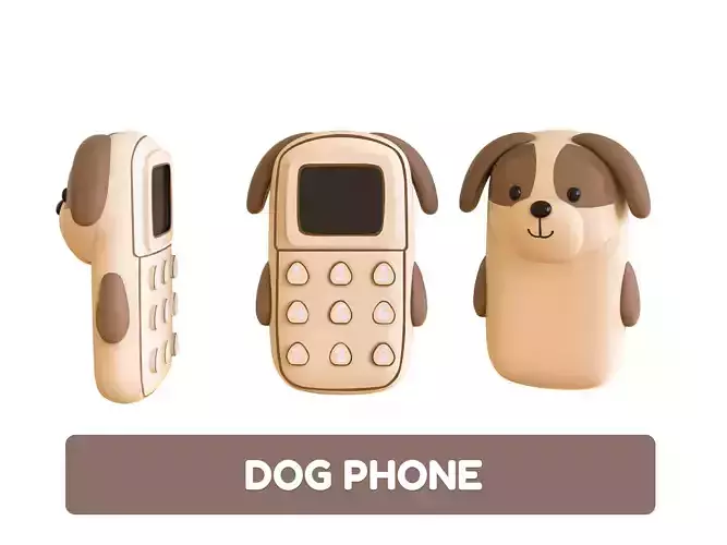 Cute Dog Phone Toy 3D Model - Stylized Cartoon Mobile Phone Low-poly 3D model