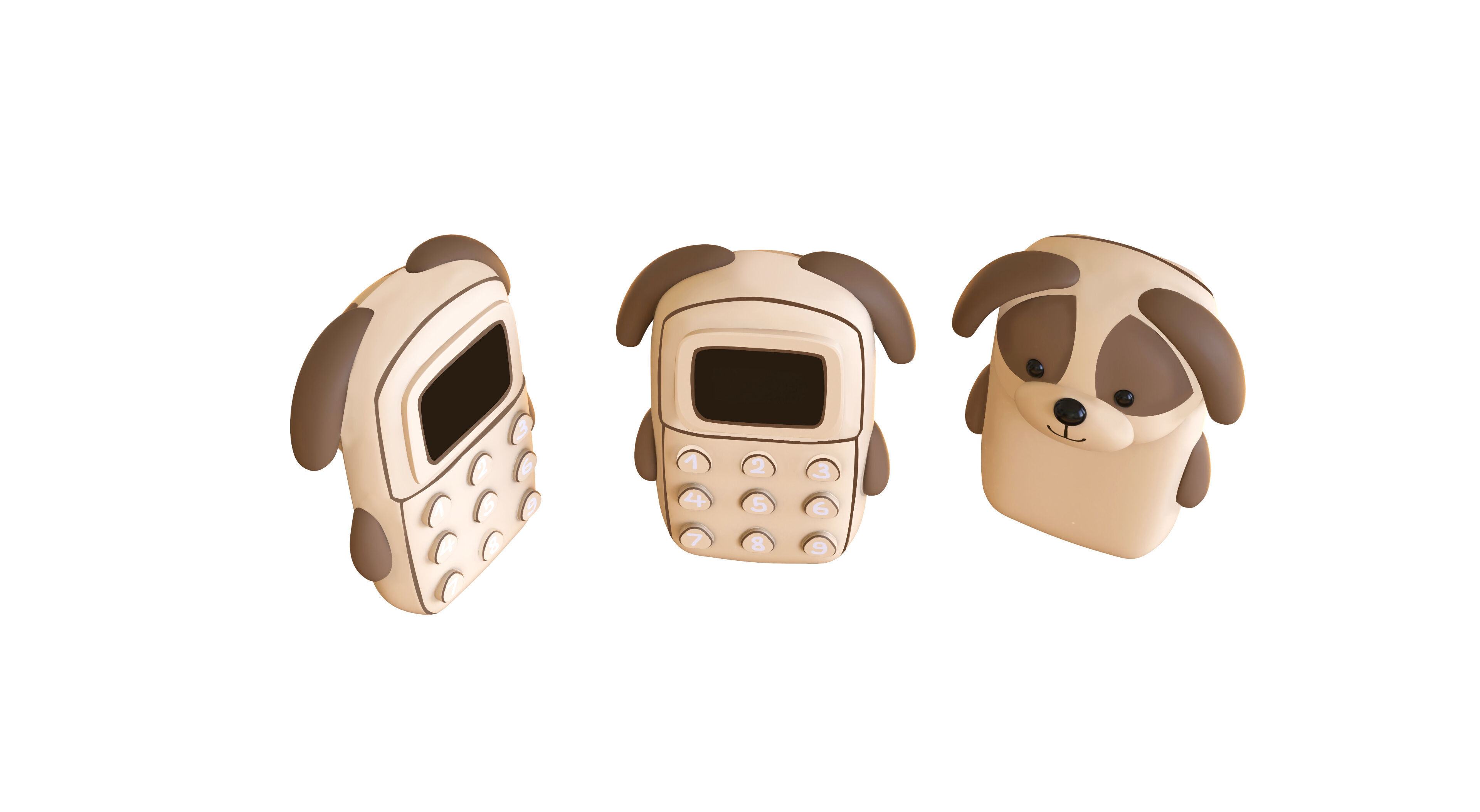 Cute Dog Phone Toy 3D Model - Stylized Cartoon Mobile Phone Low-poly 3D model_3