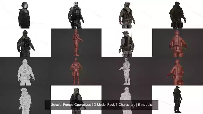 Special Forces Operatives 3D Model Pack 5 Characters