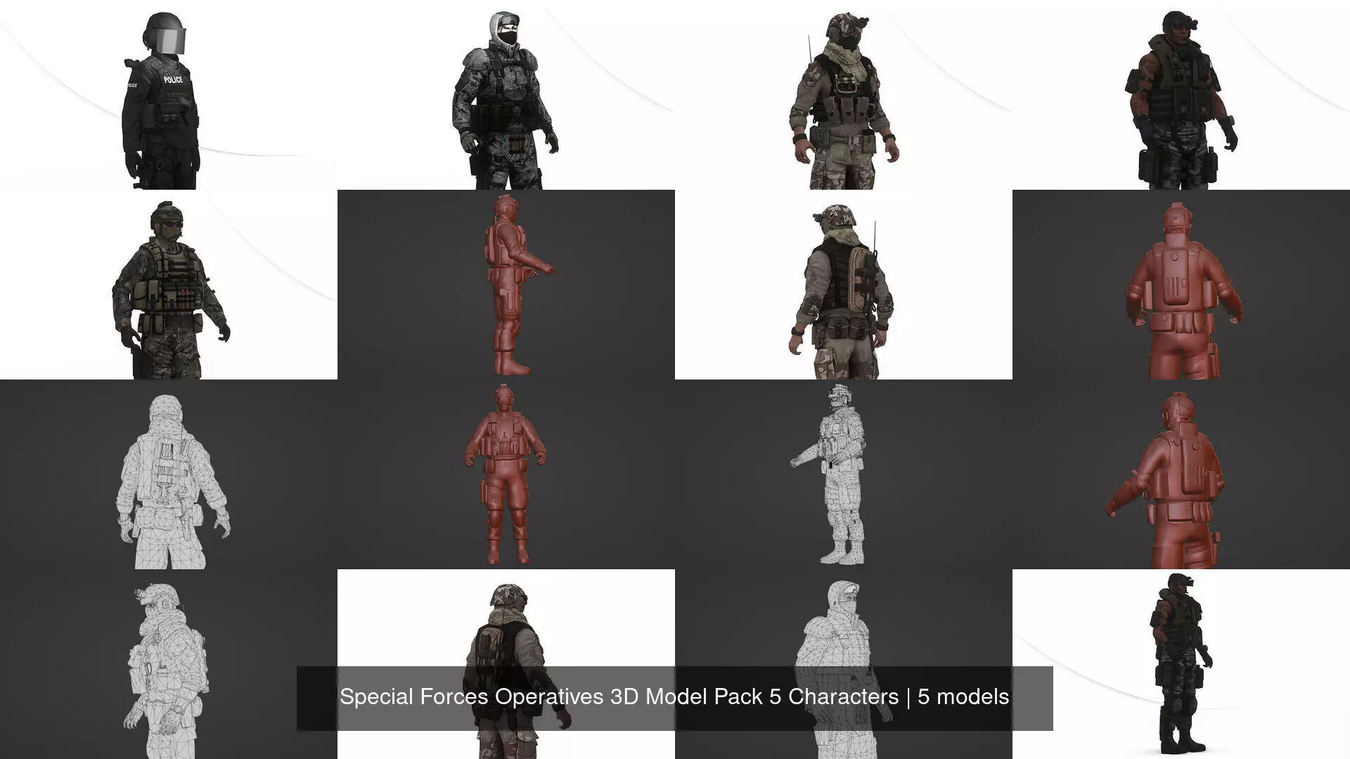 Special Forces Operatives 3D Model Pack 5 Characters 3D Model Collection_1