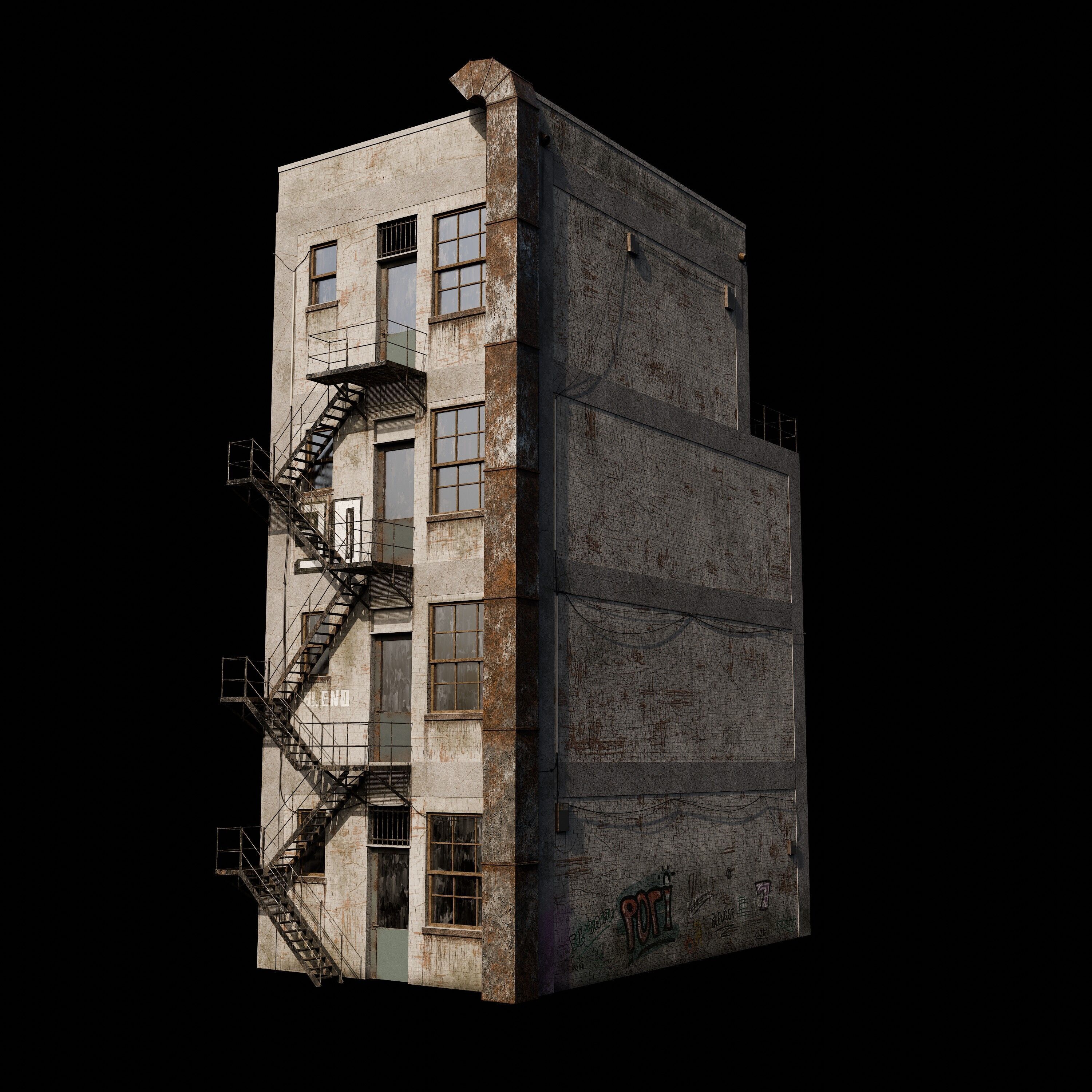 Abandoned Industrial Building Low-poly 3D model_1