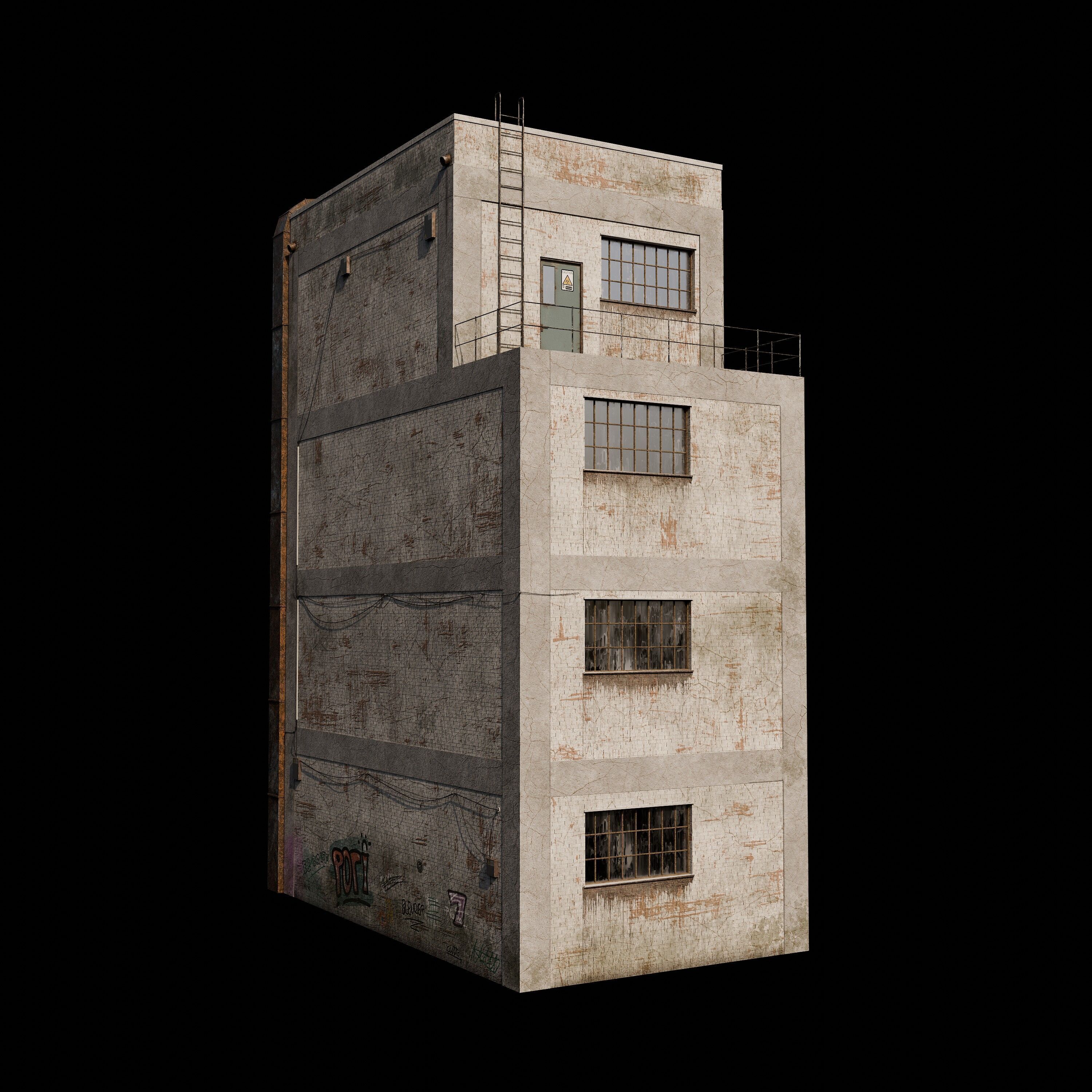 Abandoned Industrial Building Low-poly 3D model_2
