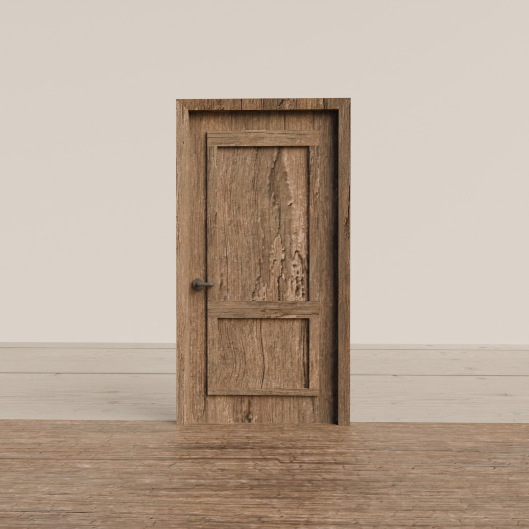 Animated Wooden Door Low-poly 3D model_1