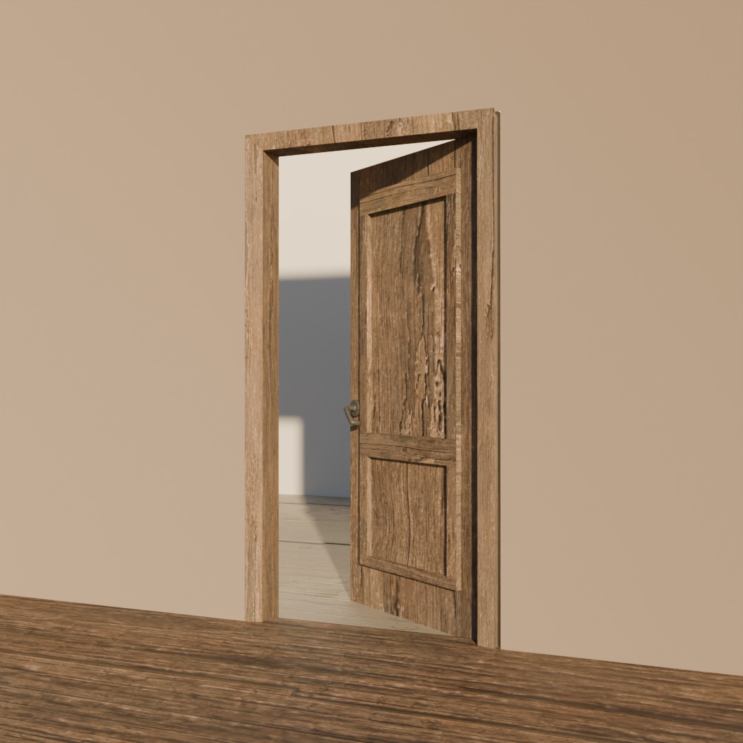 Animated Wooden Door Low-poly 3D model_3