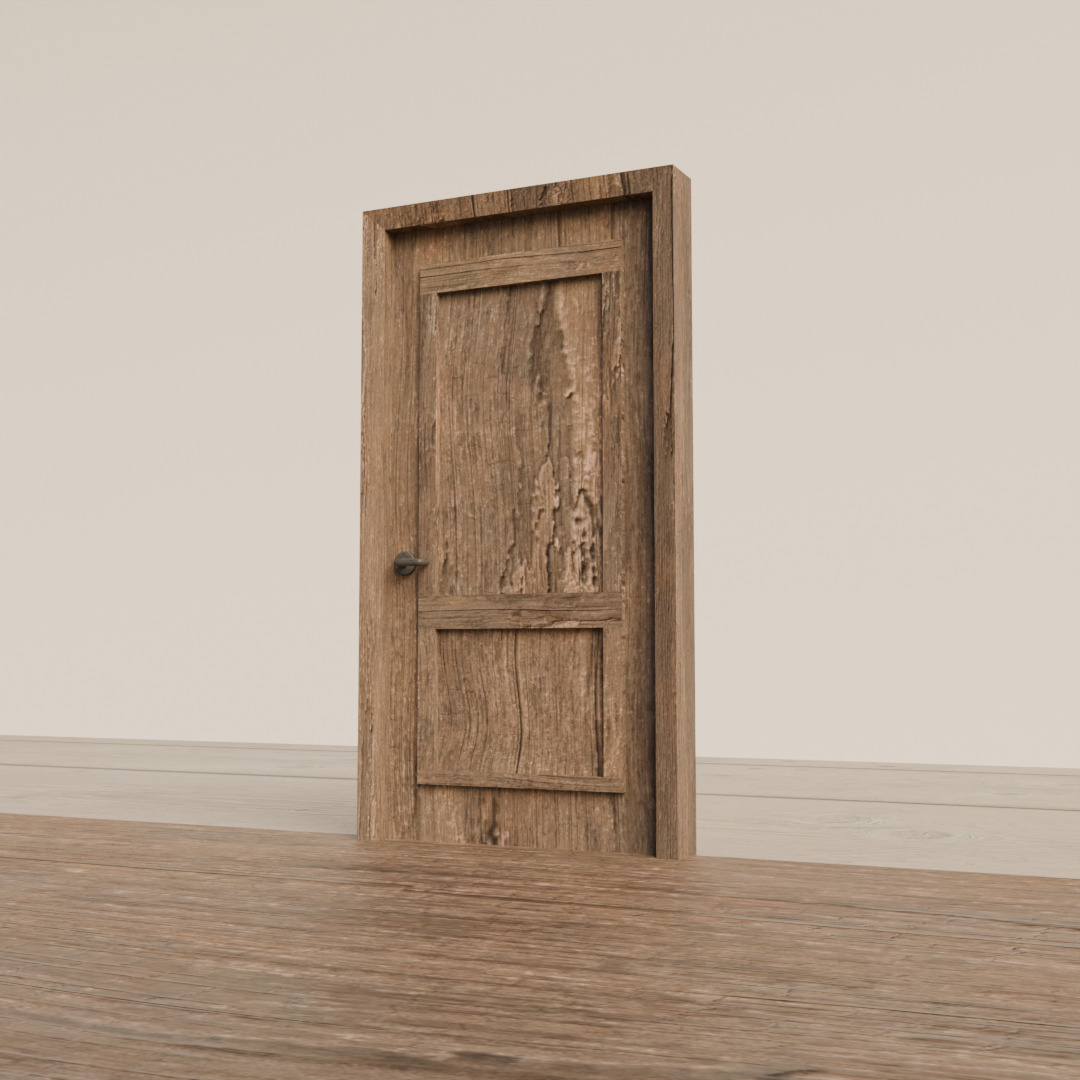 Animated Wooden Door Low-poly 3D model_2