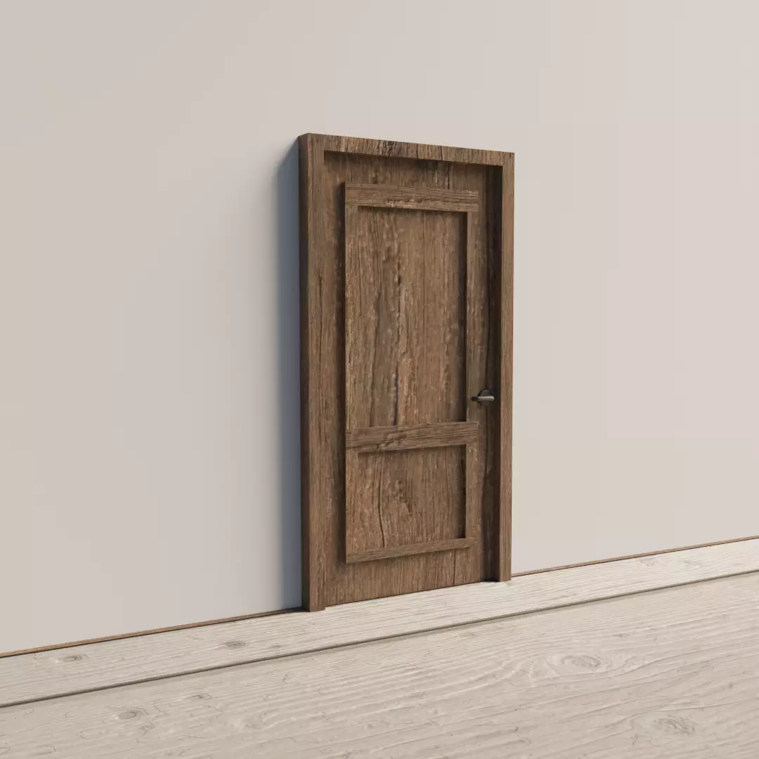 Animated Wooden Door Low-poly 3D model_0