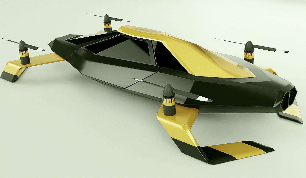Flying car concept vehicle 3D model_2