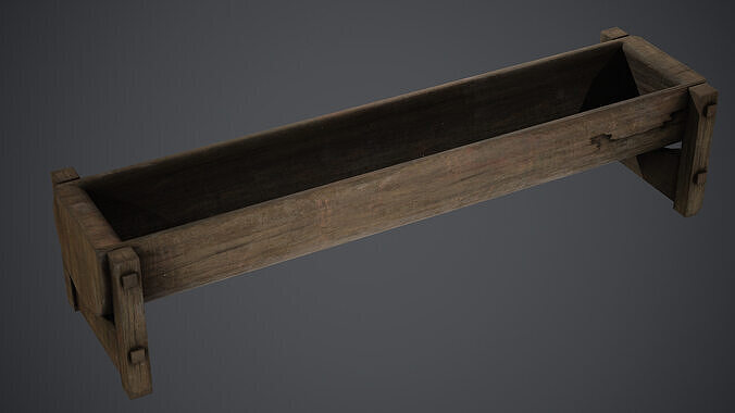 Wooden Trough - PBR Texture Low-poly 3D model