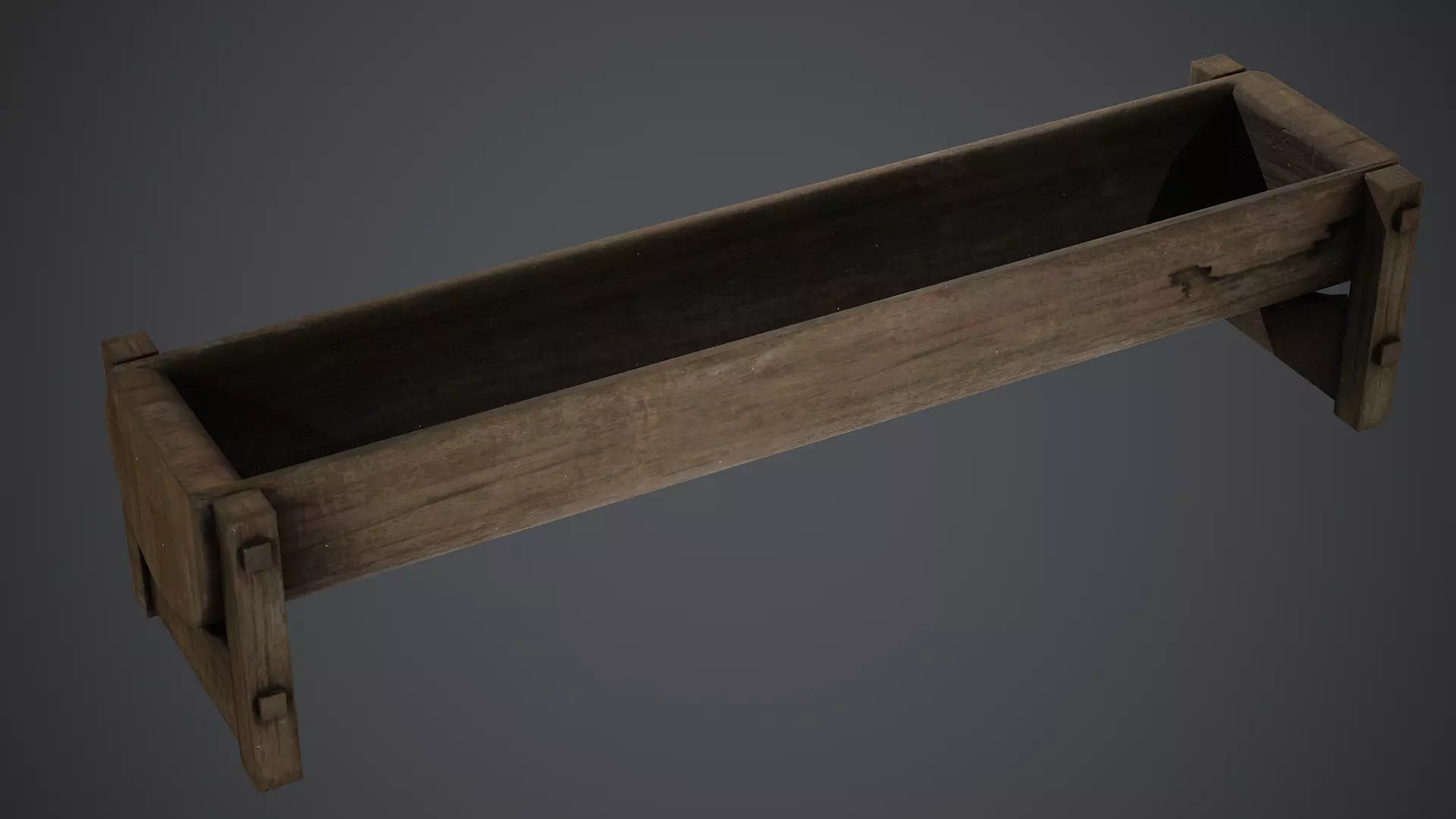 Wooden Trough - PBR Texture Low-poly 3D model_0