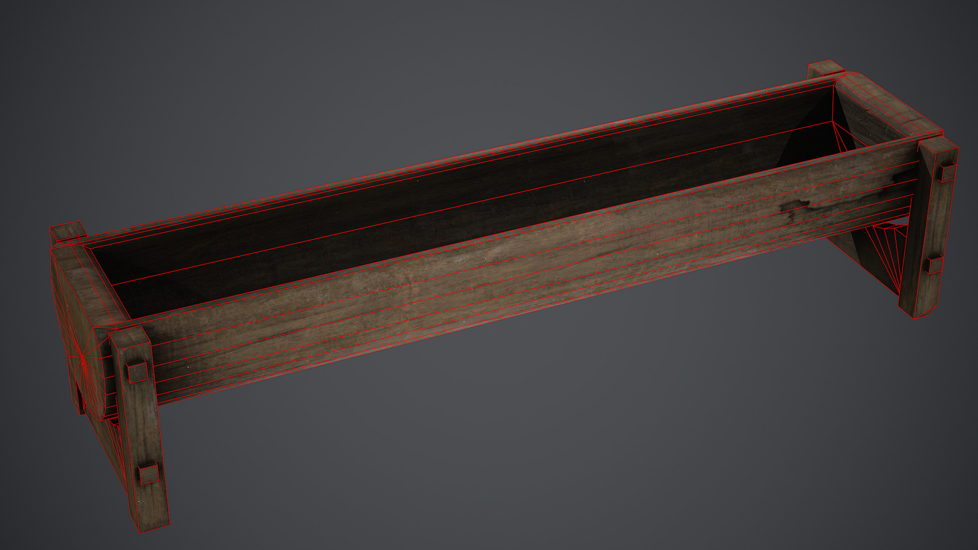 Wooden Trough - PBR Texture Low-poly 3D model_4