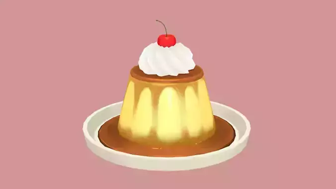 Stylized Pudding Dessert 3D Model Game Ready Low Poly Asset