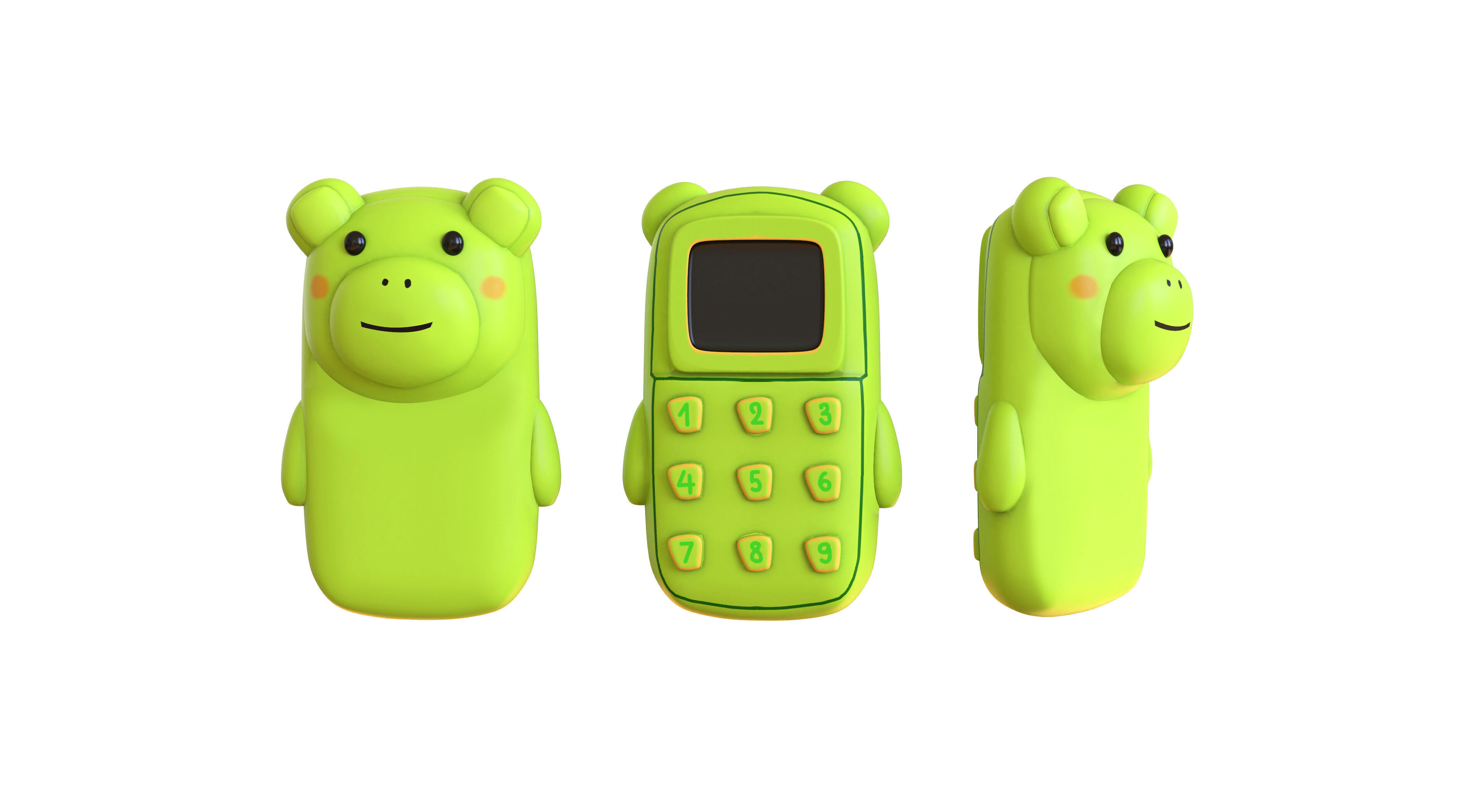 Cute Frog Phone Toy 3D Model - Stylized Cartoon Mobile Phone Low-poly 3D model_1