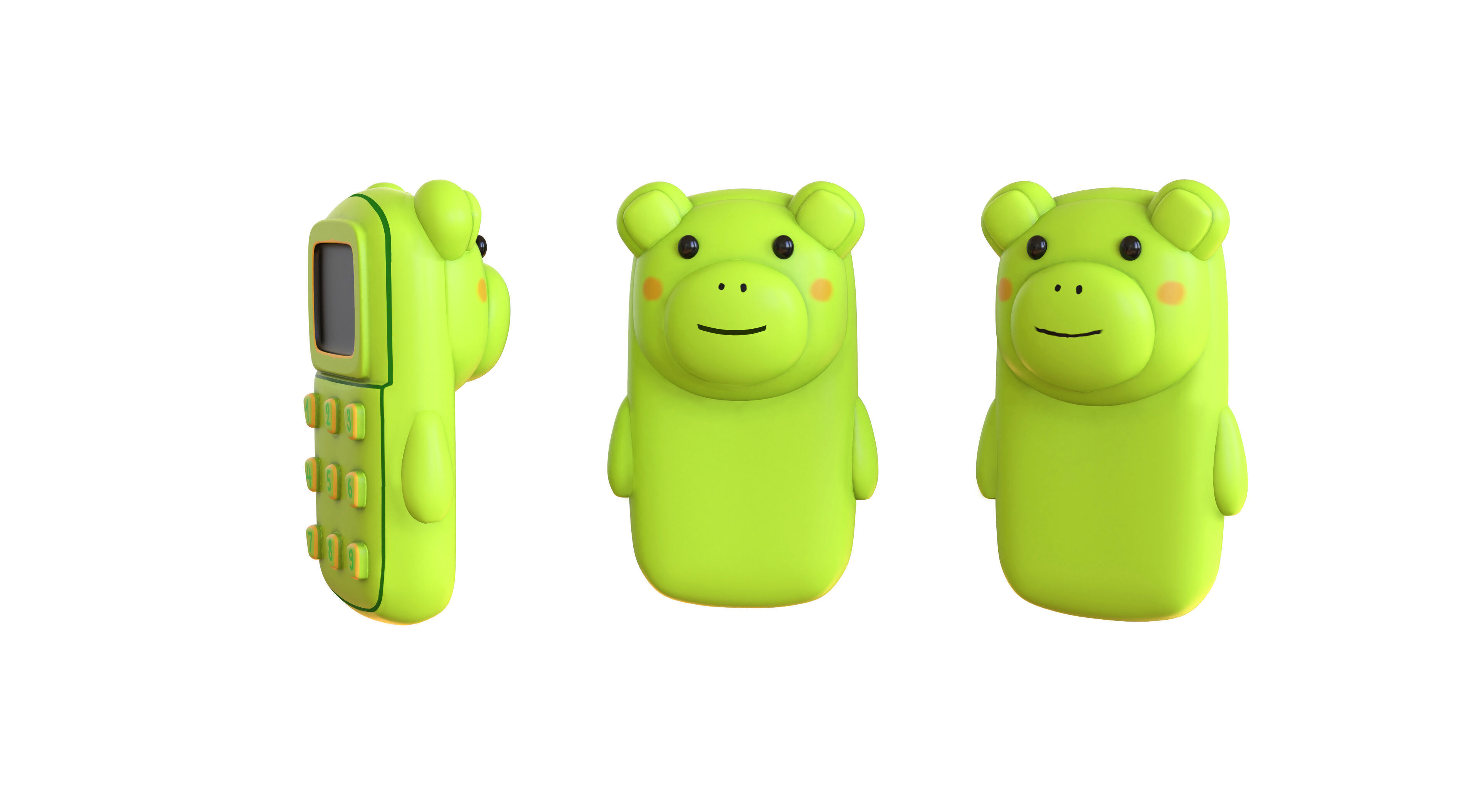 Cute Frog Phone Toy 3D Model - Stylized Cartoon Mobile Phone Low-poly 3D model_2