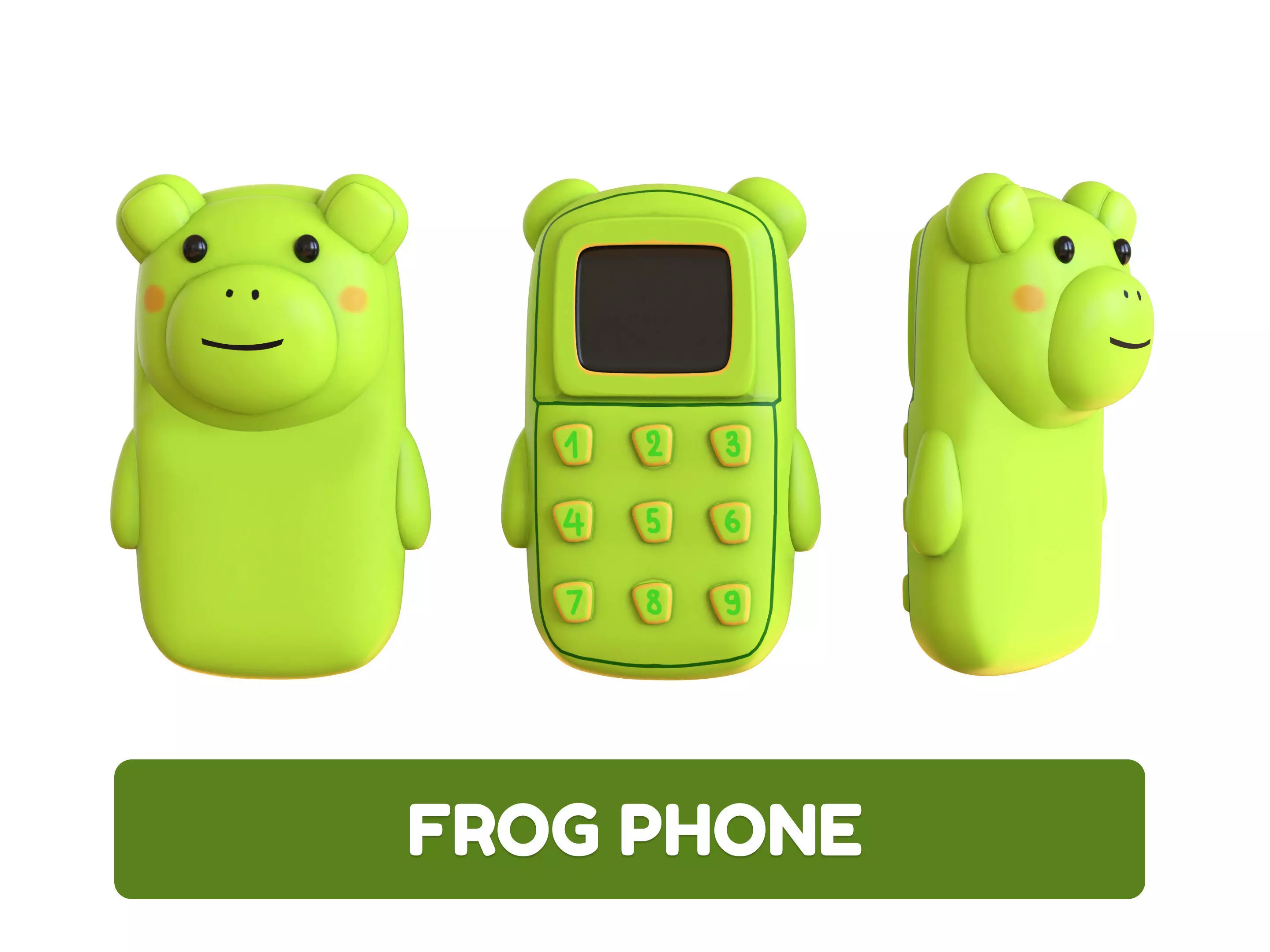 Cute Frog Phone Toy 3D Model - Stylized Cartoon Mobile Phone Low-poly 3D model_0