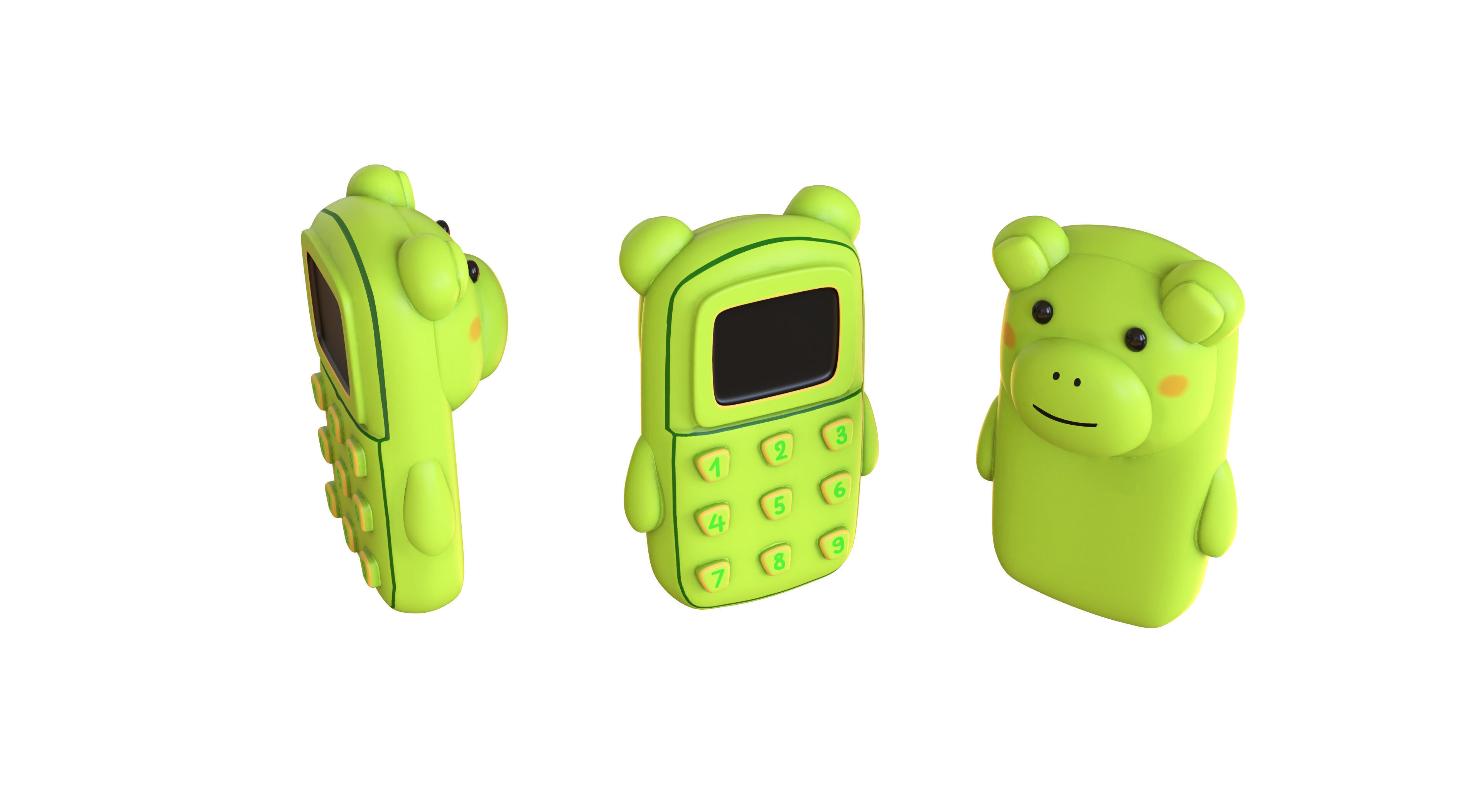 Cute Frog Phone Toy 3D Model - Stylized Cartoon Mobile Phone Low-poly 3D model_3