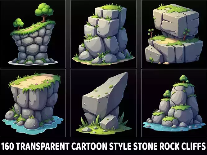 160 Transparent Cartoon Style Stone Rock Cliffs