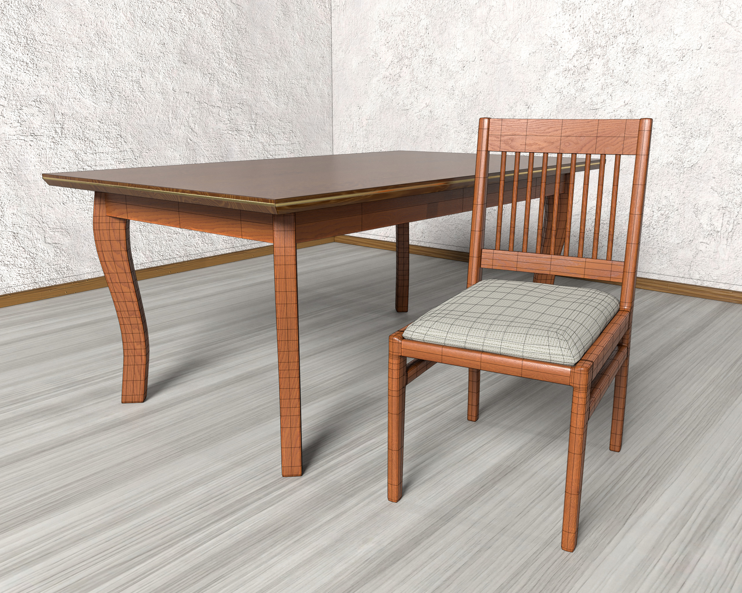 Table and chair Low-poly 3D model_6