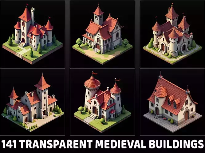 141 Transparent Medieval Buildings Game Asset