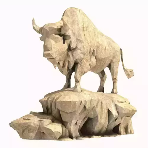 Bison on the cliff low poly