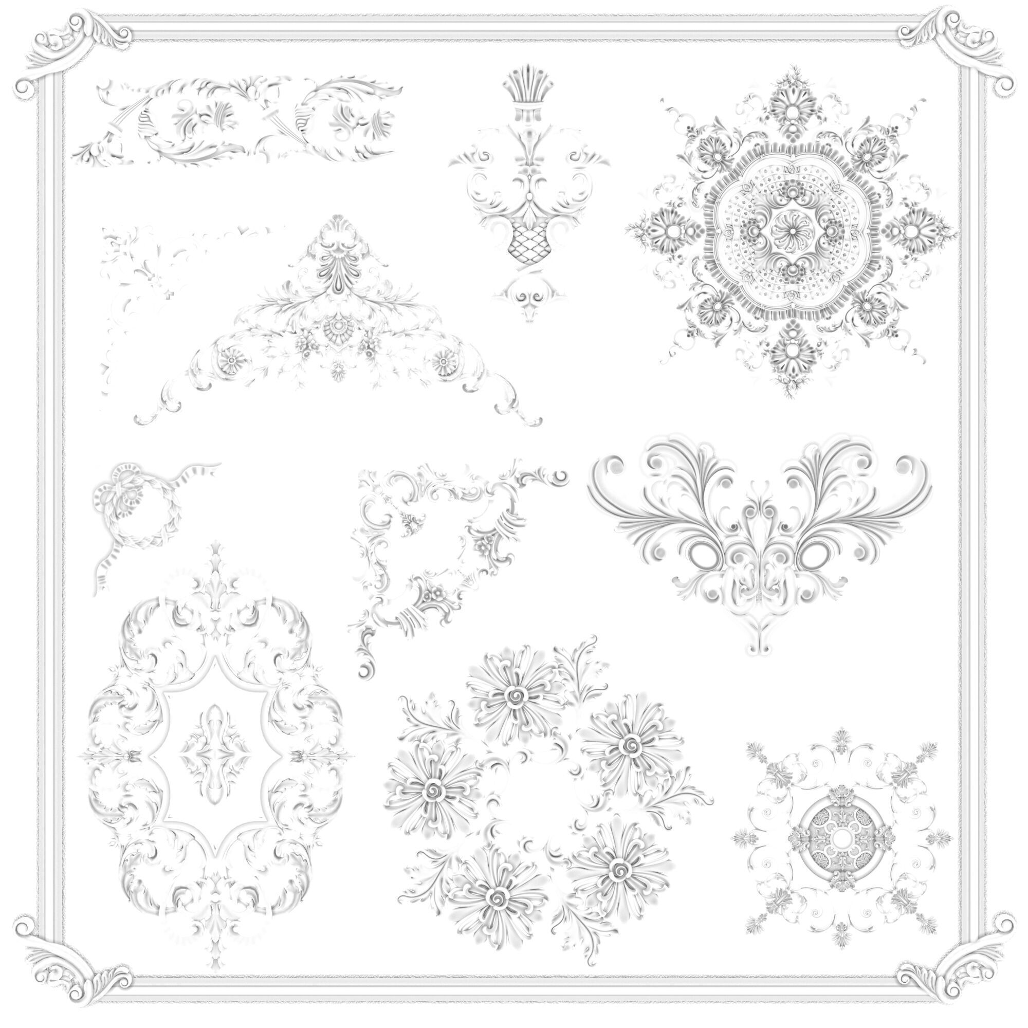 Baroque Engraving Ornament Collection Vol-4 - 3ds Max  Corona 3D model_1