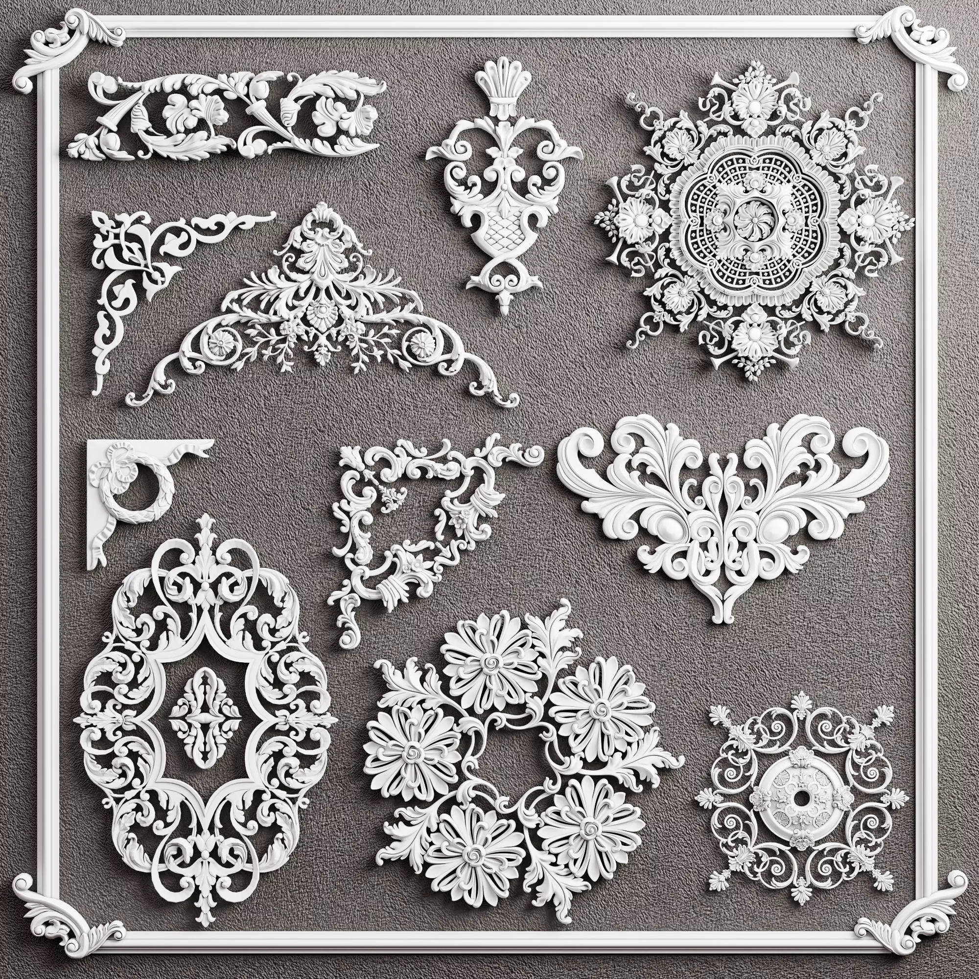 Baroque Engraving Ornament Collection Vol-4 - 3ds Max  Corona 3D model_0