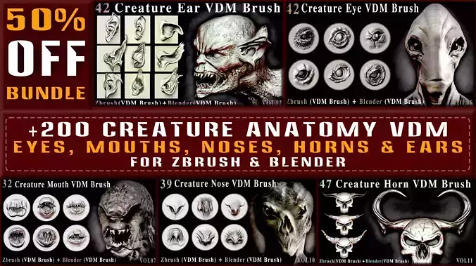 202 Creature Anatomy VDM Mega Bundle  For ZBrush and Blender