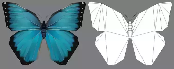 Low-Poly Hand-Painted Morpho Butterfly