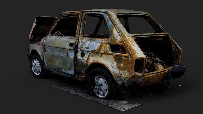 burned small car abandoned wreck PBR photogrammetry Low-poly 3D model