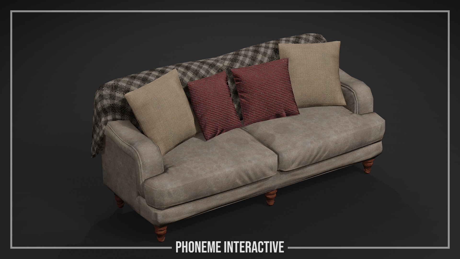 Realistic Sofa 3D Model - Game Ready PBR Textured Low-poly 3D model_1