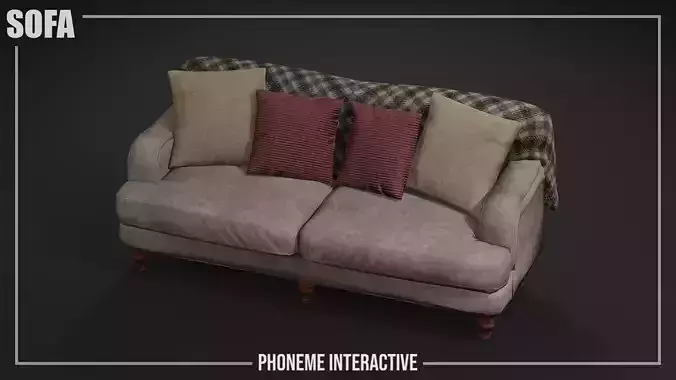 Realistic Sofa 3D Model - Game Ready PBR Textured