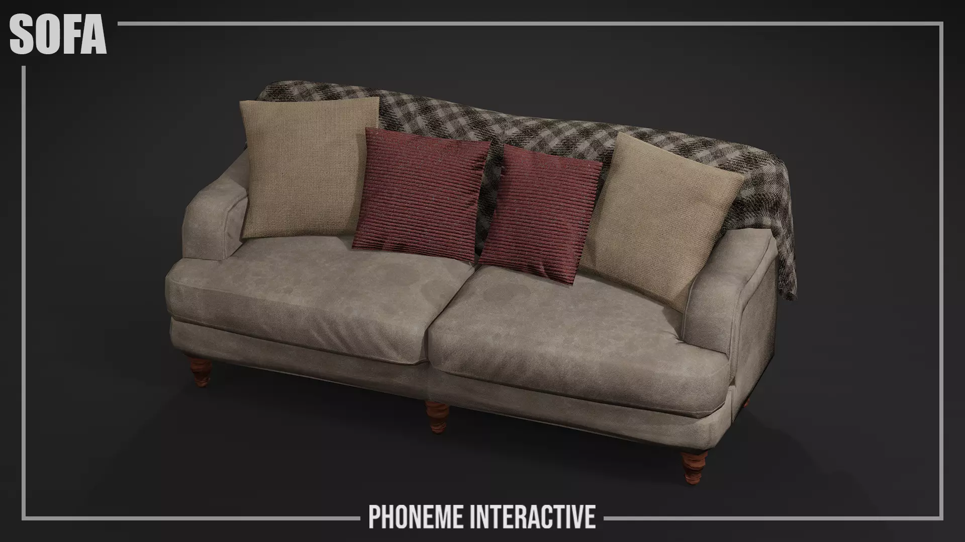 Realistic Sofa 3D Model - Game Ready PBR Textured Low-poly 3D model_0