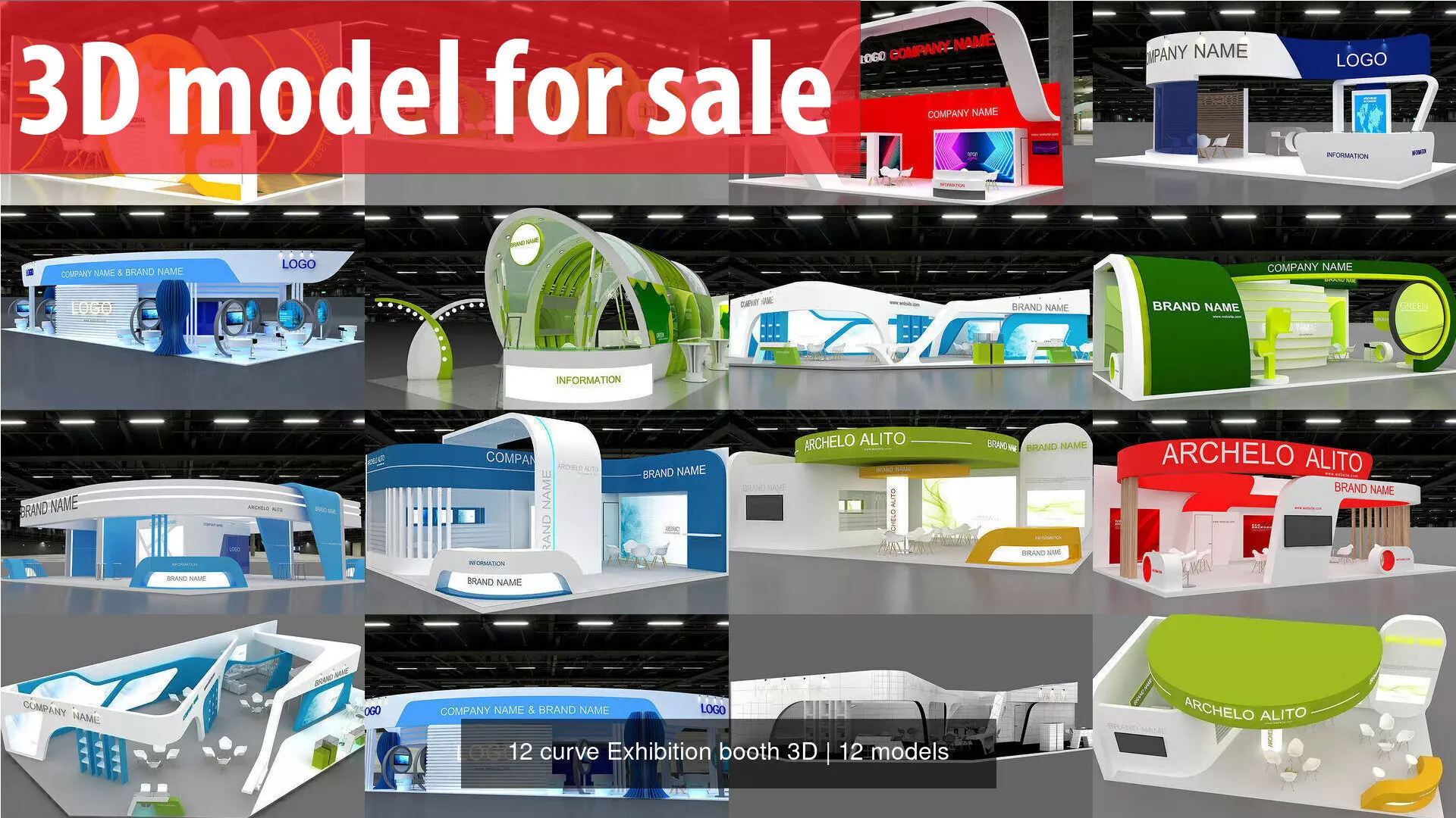 12 curve Exhibition booth 3D 3D Model Collection_0