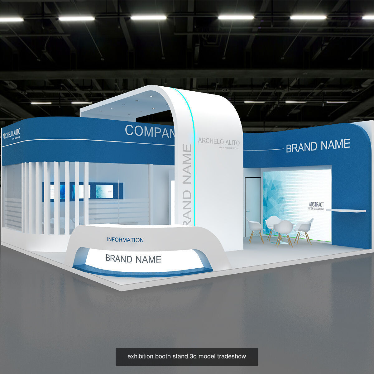 12 curve Exhibition booth 3D 3D Model Collection_11