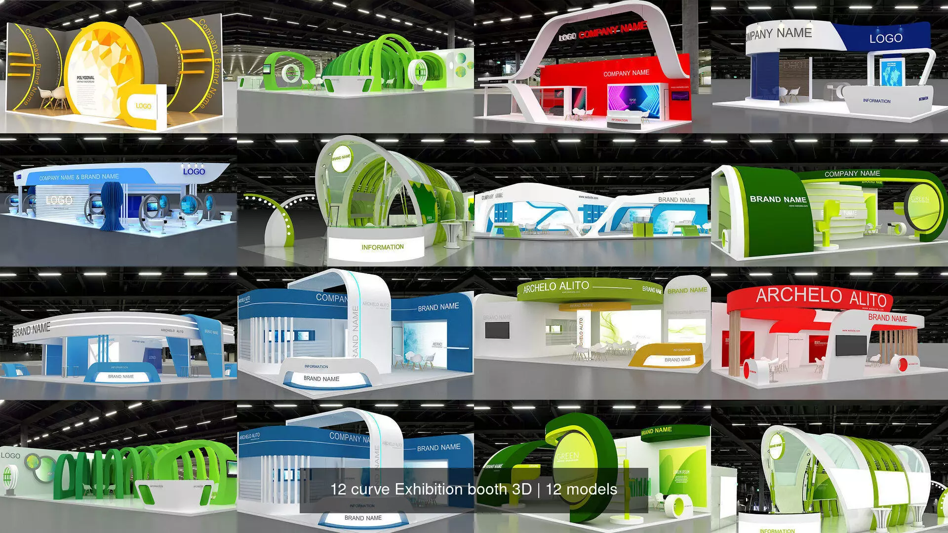 12 curve Exhibition booth 3D 3D Model Collection_1