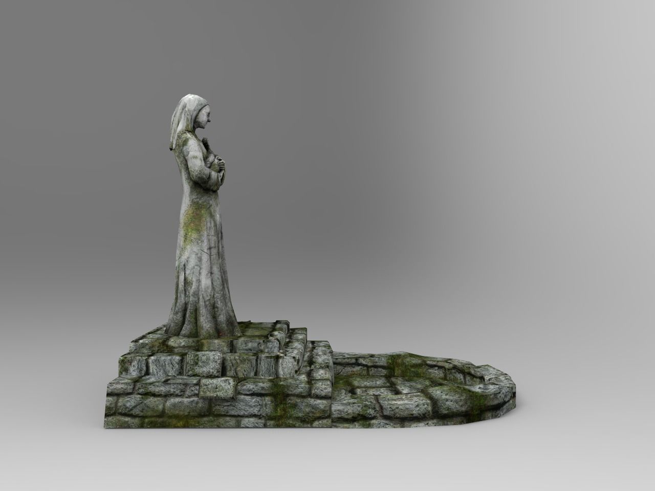 Shrine Lady With Goose Low-poly 3D model_4