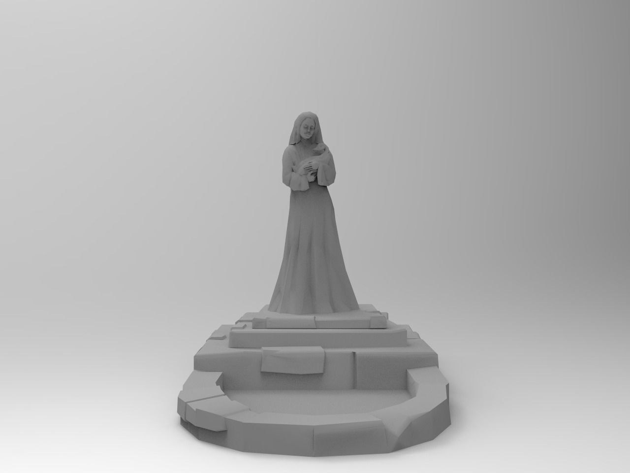 Shrine Lady With Goose Low-poly 3D model_10