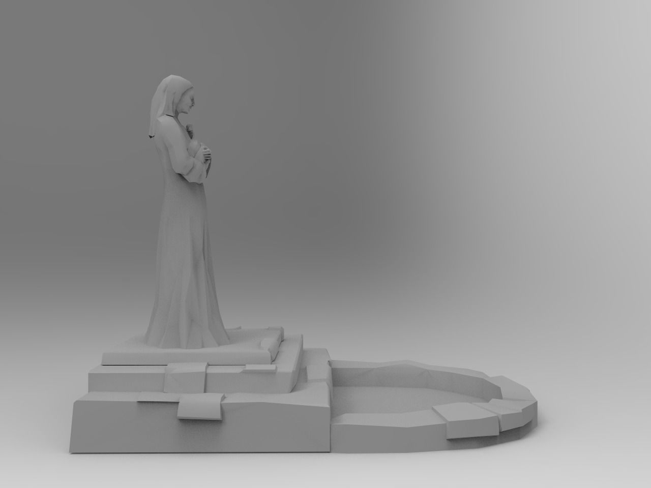 Shrine Lady With Goose Low-poly 3D model_14