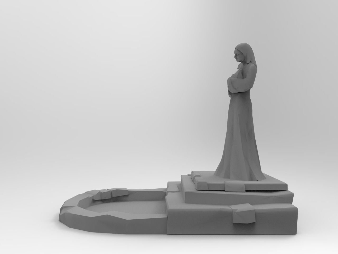 Shrine Lady With Goose Low-poly 3D model_15